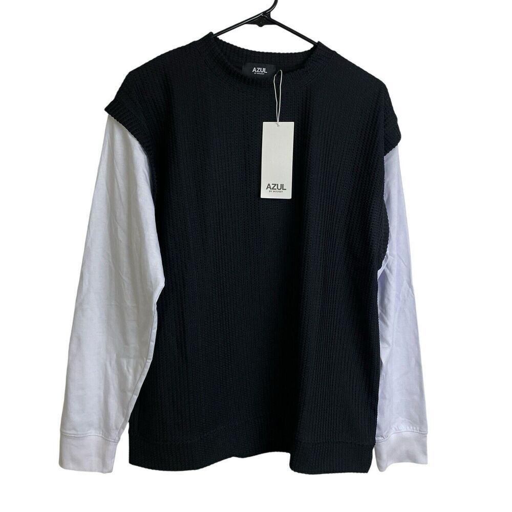 Azul by Moussy Long Sleeve Shirt Black Waffle White Layered Womens Size Medium